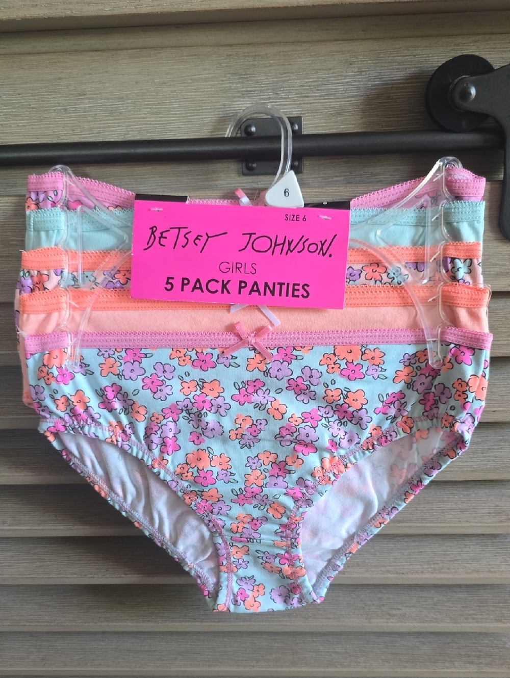 Betsey Johnson Girls 5-Pack Panties in Pink, Coral & Aqua Floral Size 6